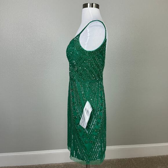 JKara Sequined Sleeveless V-Neck Mini Sheath Cocktail Party Dress Green Size 6 - Picture 5 of 12